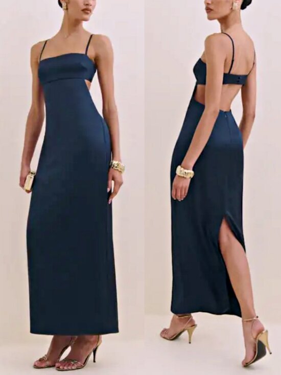 Reformation Dresses & Skirts - Reformation Jane Open Back Satin Dress with Back Slit in Navy sz 12 $298